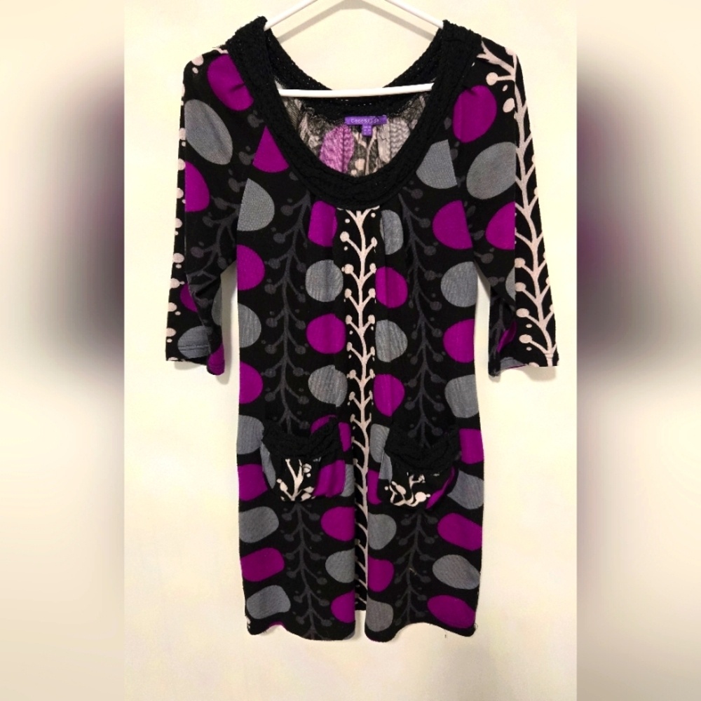 Coco&Tashi Purple and Black Patterned Sweater Dress